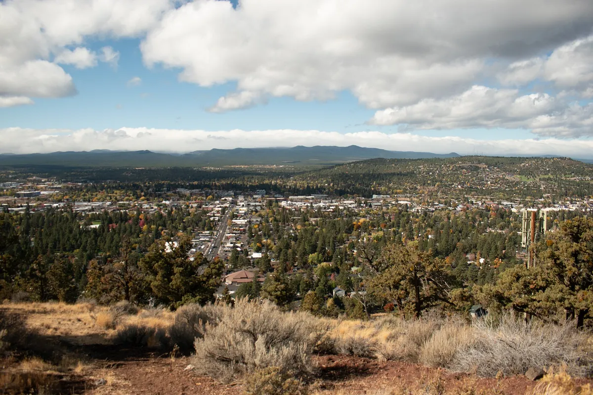 View over Bend, Oregon from Pilot Butte, where Thorn offers commercial property management in Bend