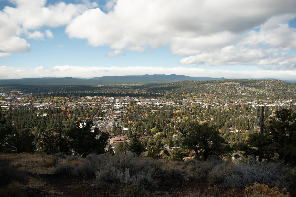 Bend, Oregon seen from Pilot Butte, a city with office, retail and light industrial space for commercial property management in Bend