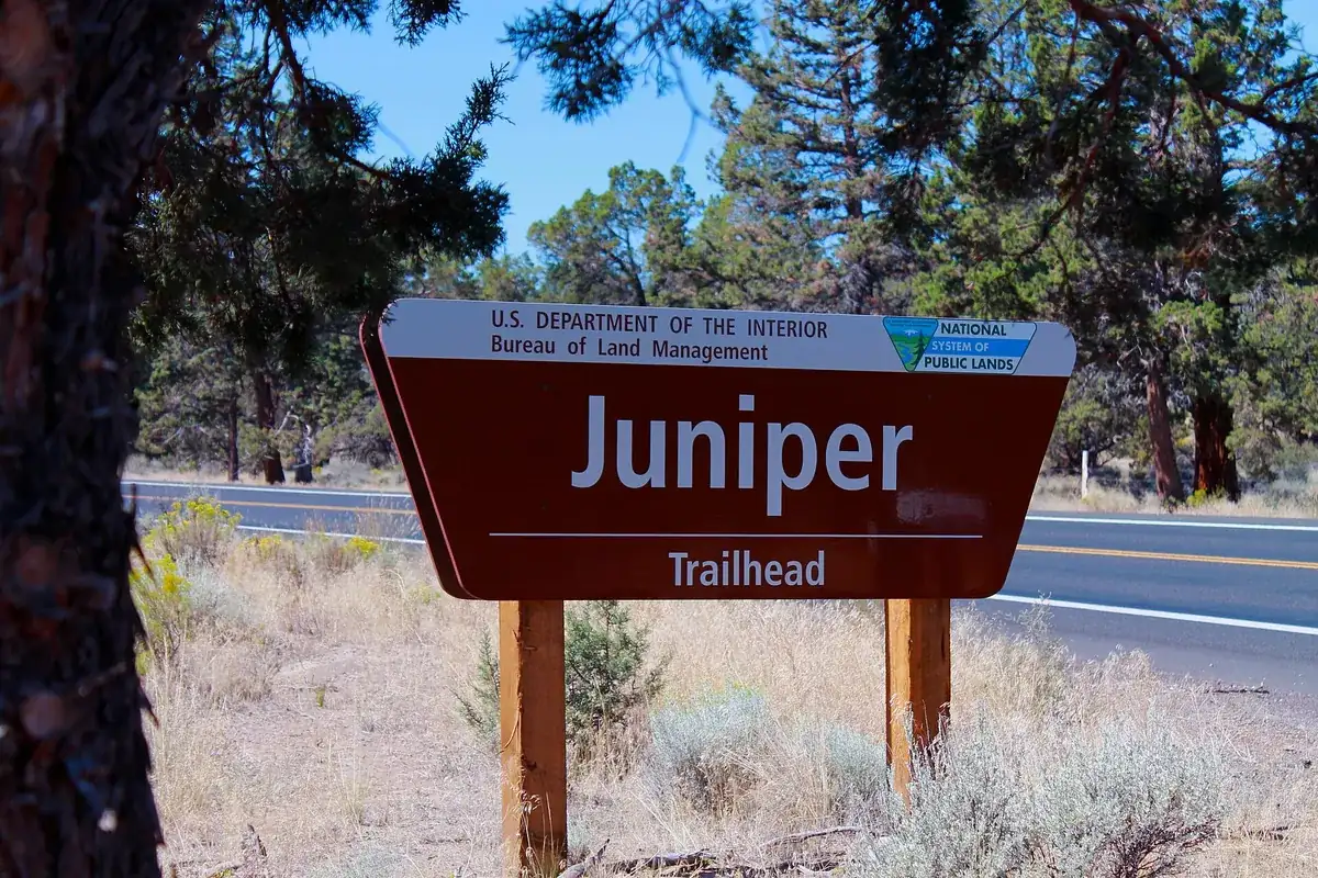 Juniper trailhead sign on BLM land between Redmond and Sisters in the high desert